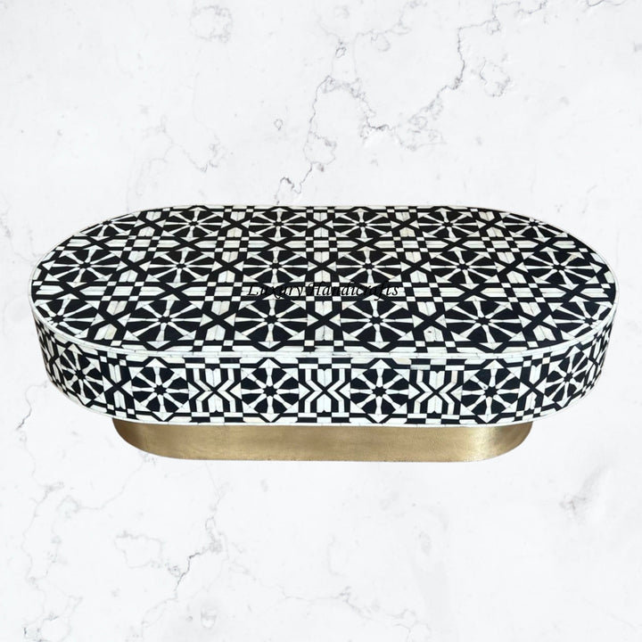 Moroccan Bone Inlay Oval Coffee Table Black