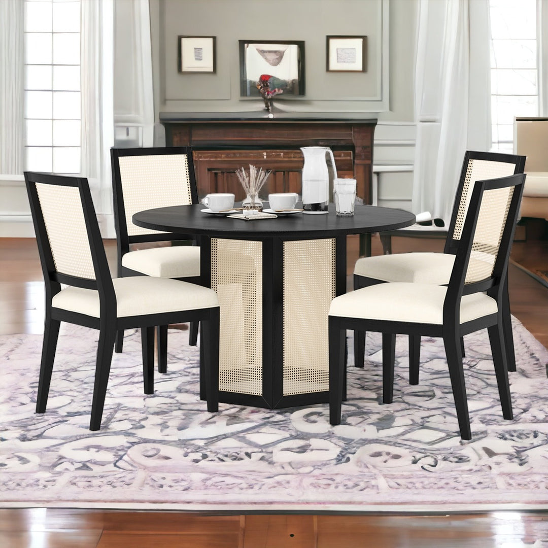 Brina Seater Solid Mango Wood Rattan Dining Set With Chairs