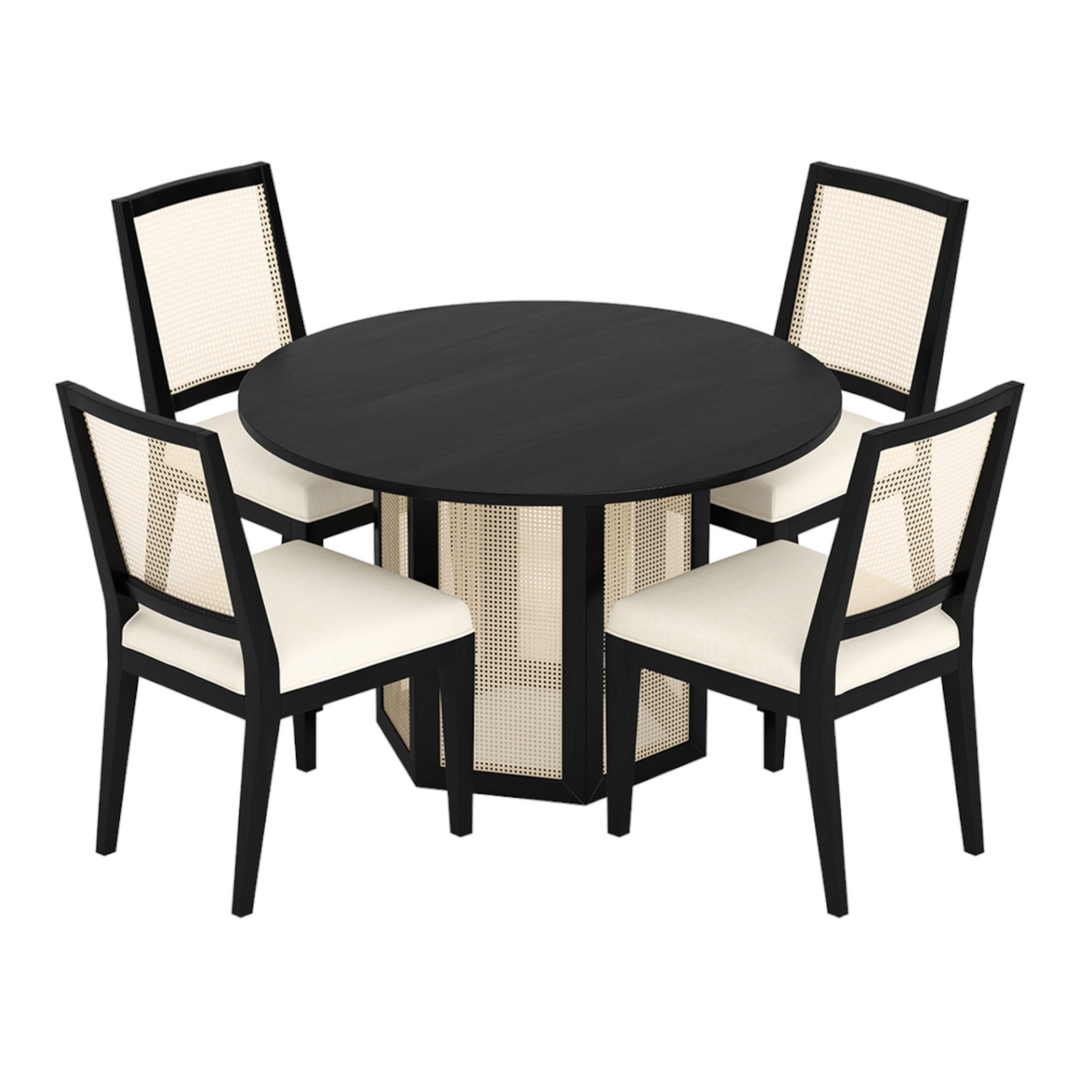 Brina 4 Seater Solid Mango Wood & Rattan Dining Set With Chairs 3