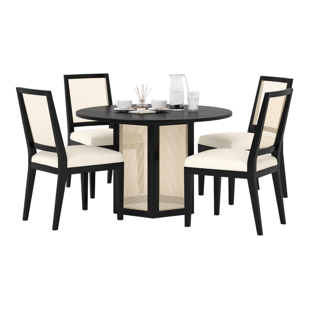 Brina 4 Seater Solid Mango Wood & Rattan Dining Set With Chairs 2