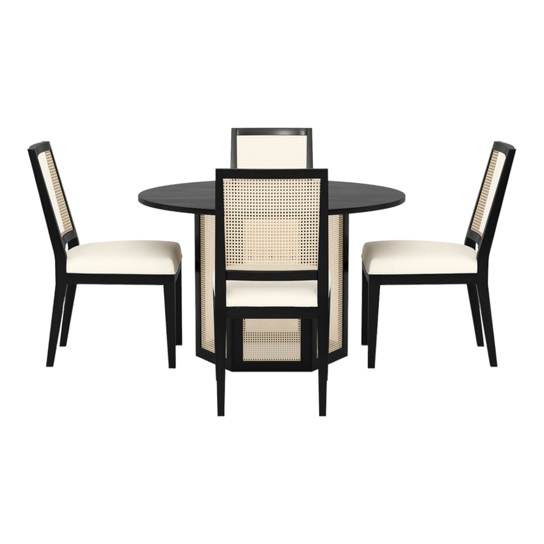 Brina 4 Seater Solid Mango Wood & Rattan Dining Set With Chairs 4