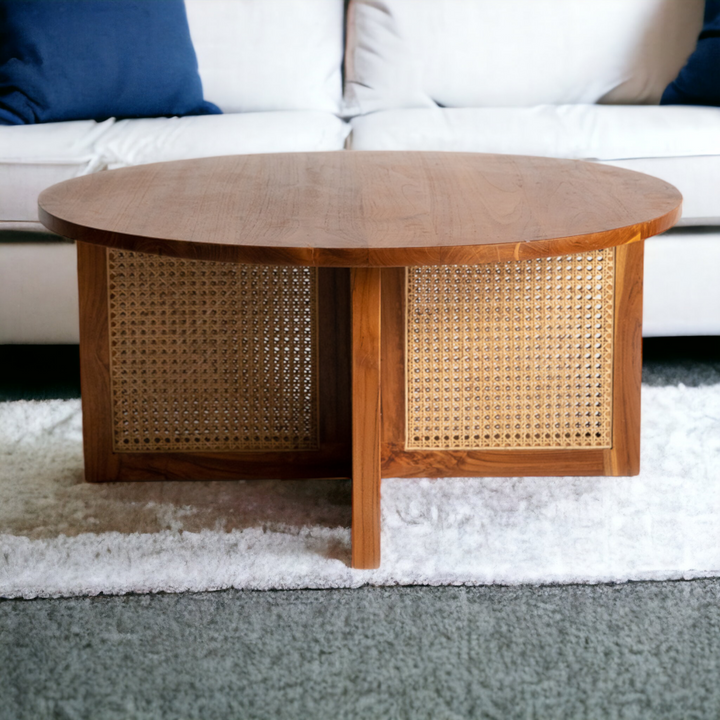 Solid Teak Wood & Rattan Coffee Table for your living room and hall