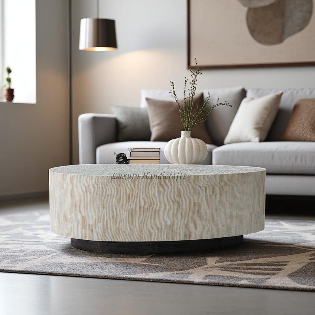 Chiseled Bone Inlay Oval Coffee Table
