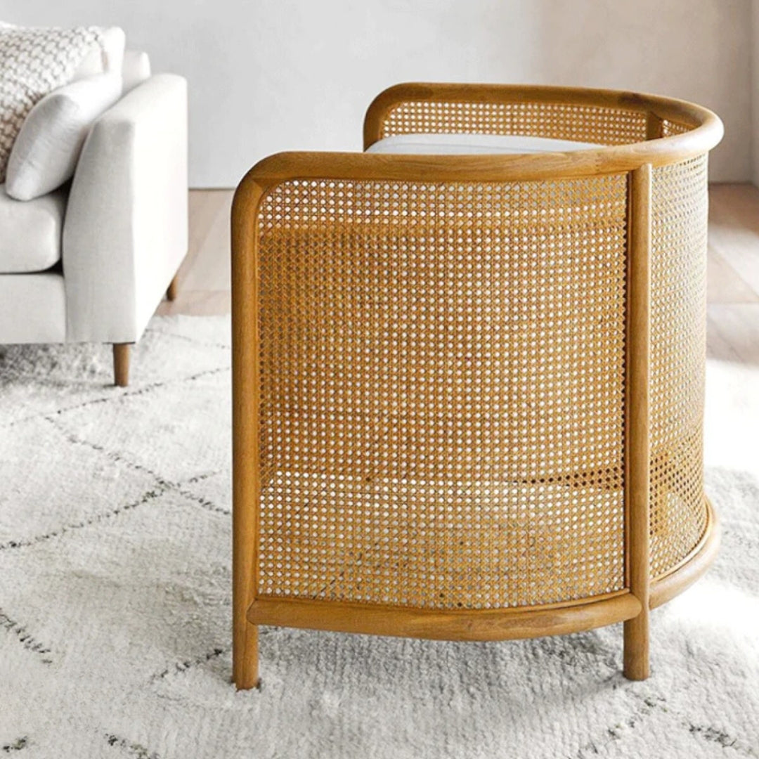 Ehan Solid Ash Wood & Rattan 1 Seater Sofa – Nismaaya Decor