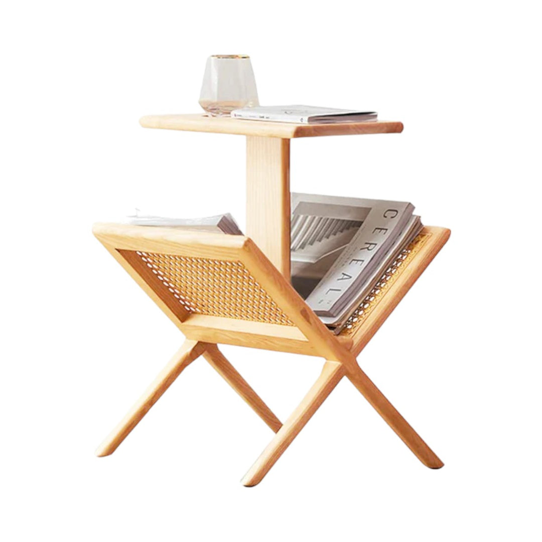 Eider Solid Ash Wood & Rattan End Table