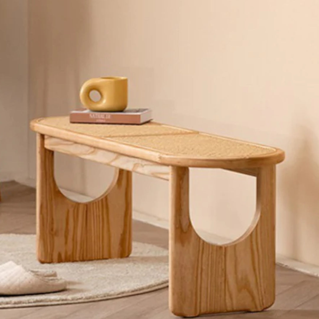 Small Rounded Ratan Bench Buy Eilis Solid Ash Wood & Rattan Bench In Natural Oiled Finish ...