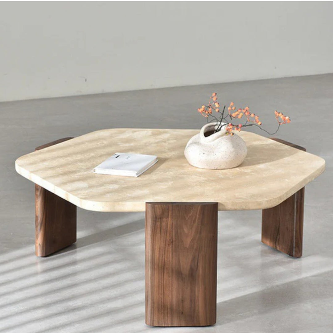 Elgin Solid Ash Wood & Limestone Top Coffee Table 1