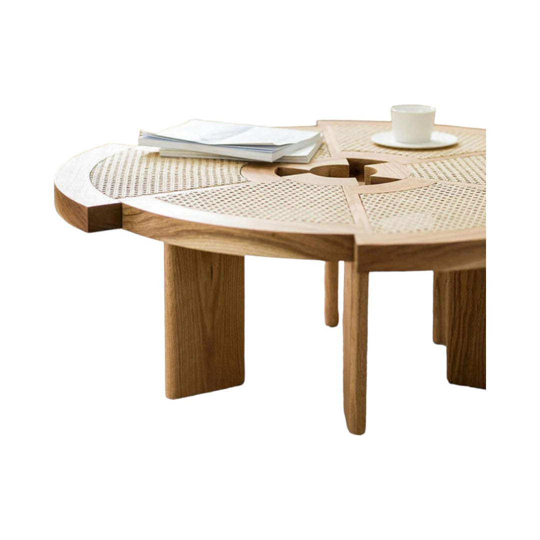 Elhanan Solid Ash Wood & Rattan Coffee Table 6