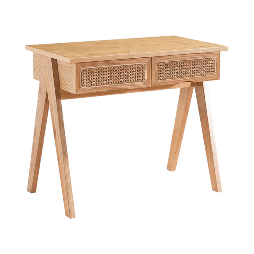 Enric Solid Ash Wood & Rattan Study Table 3