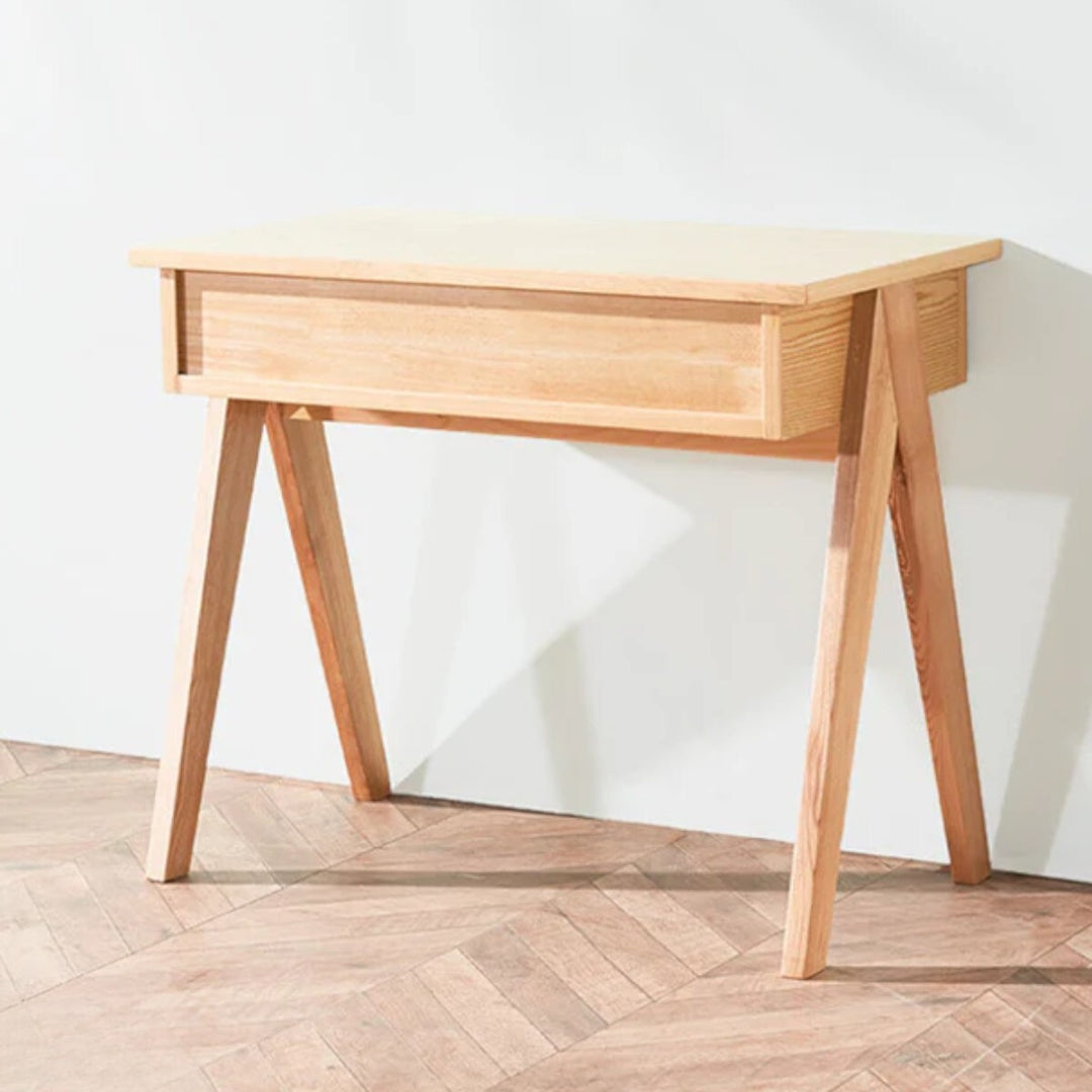 Enric Solid Ash Wood & Rattan Study Table 5