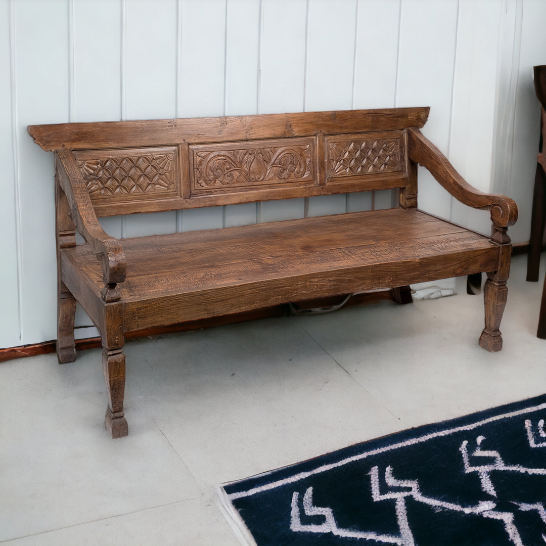 Solid Semi Light Teak Wood Hand Crafted Bench buy online