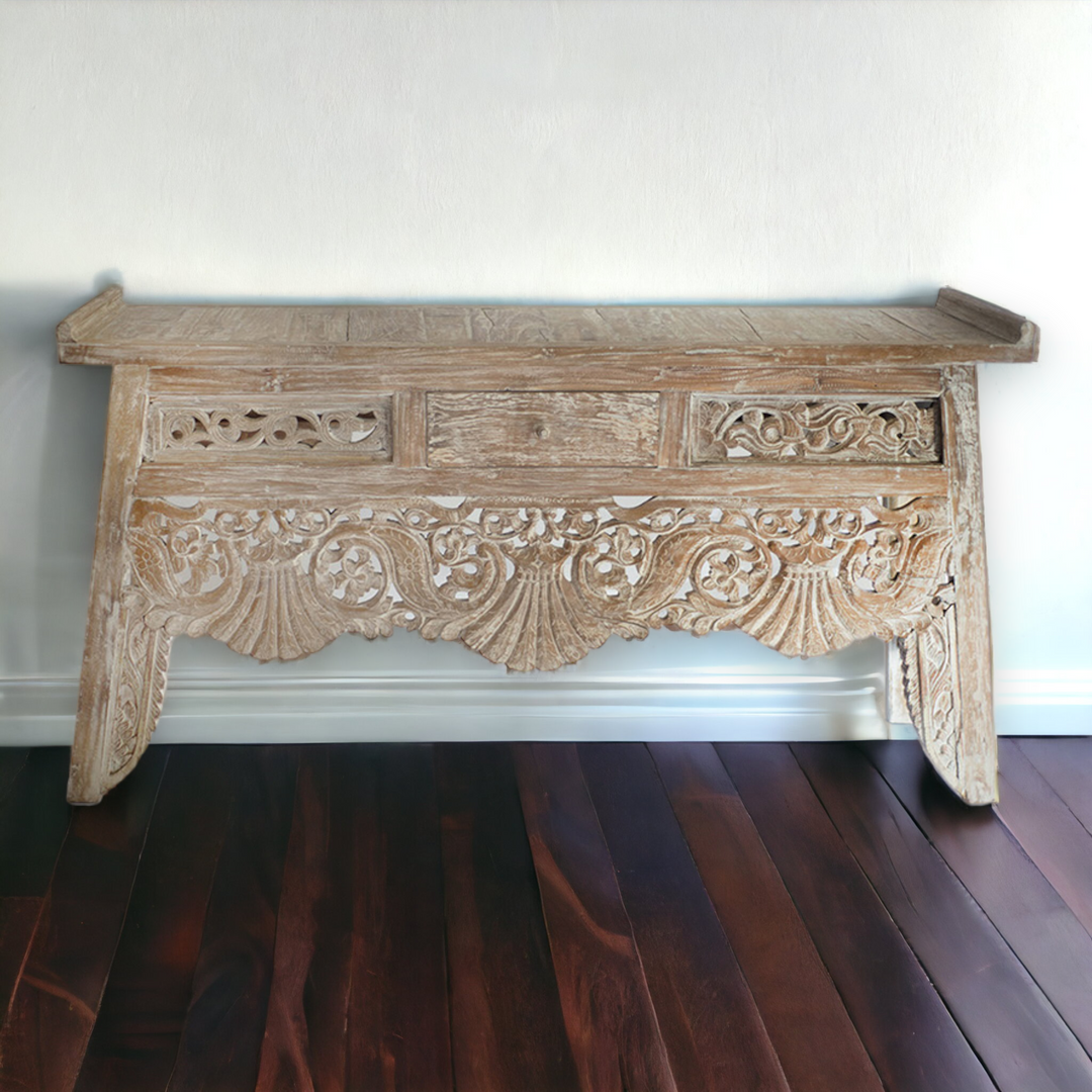 Eris Solid Mango Wood Console Table with drawers and shelves