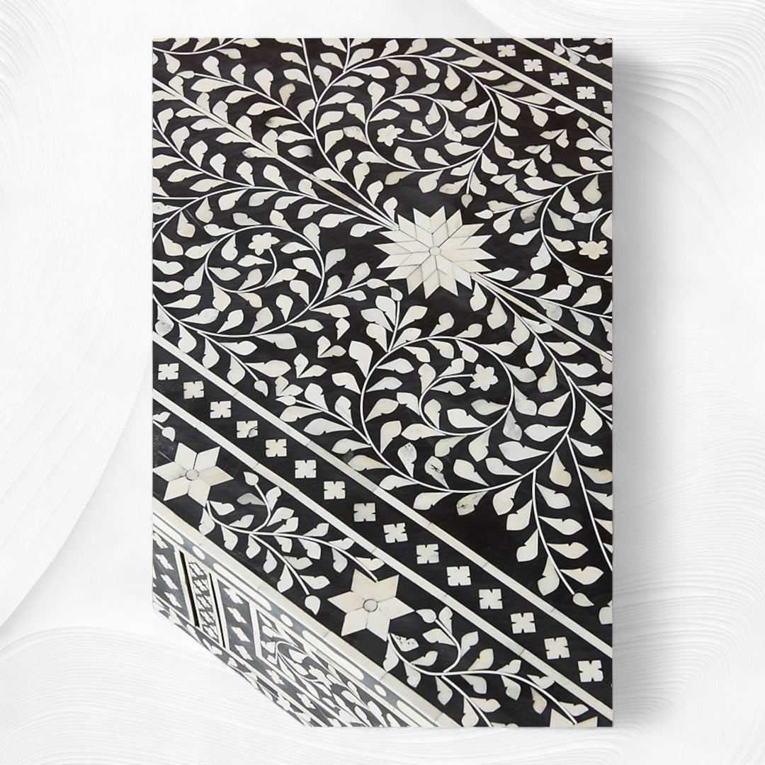 Floral Bone Inlay 2 Drawer Coffee Table Black | Coffee Table With Inlay