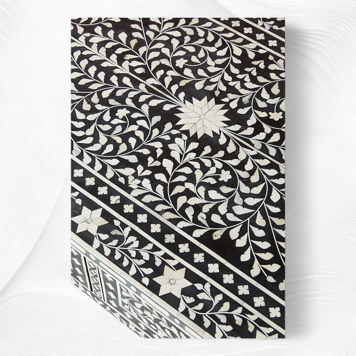 Floral Bone Inlay 2 Drawer Coffee Table Black | Coffee Table With Inlay