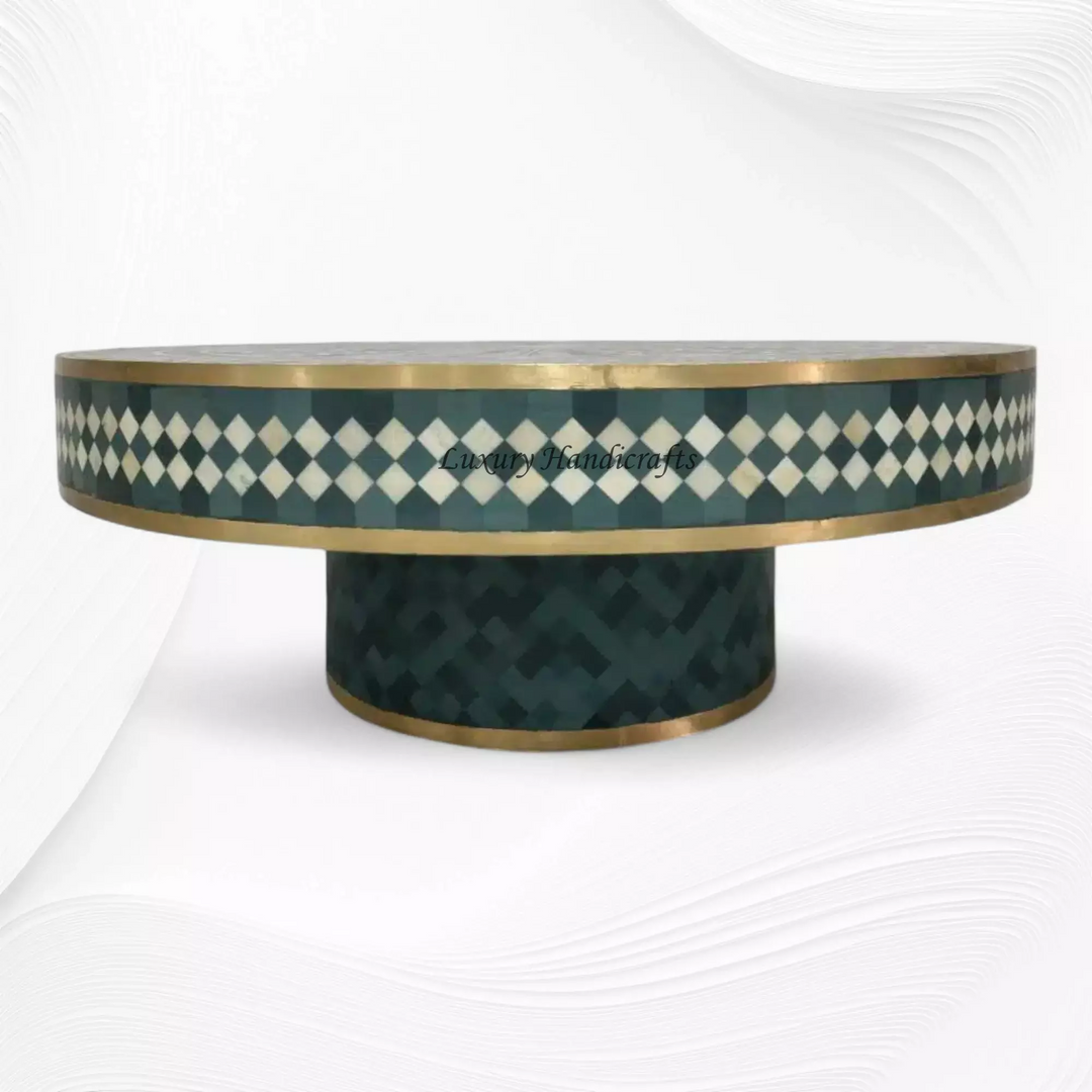 Floral Vines Bone Inlay Round Coffee Table Green