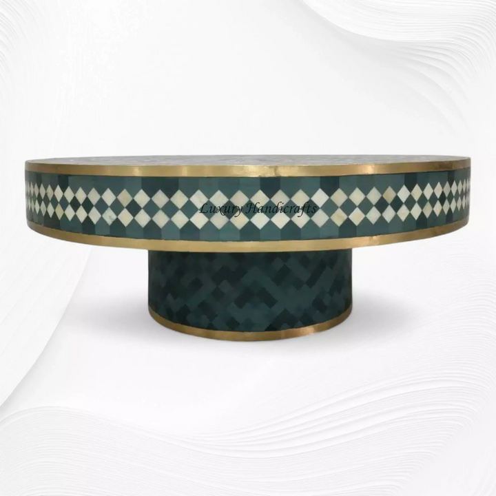 Floral Vines Bone Inlay Round Coffee Table Green