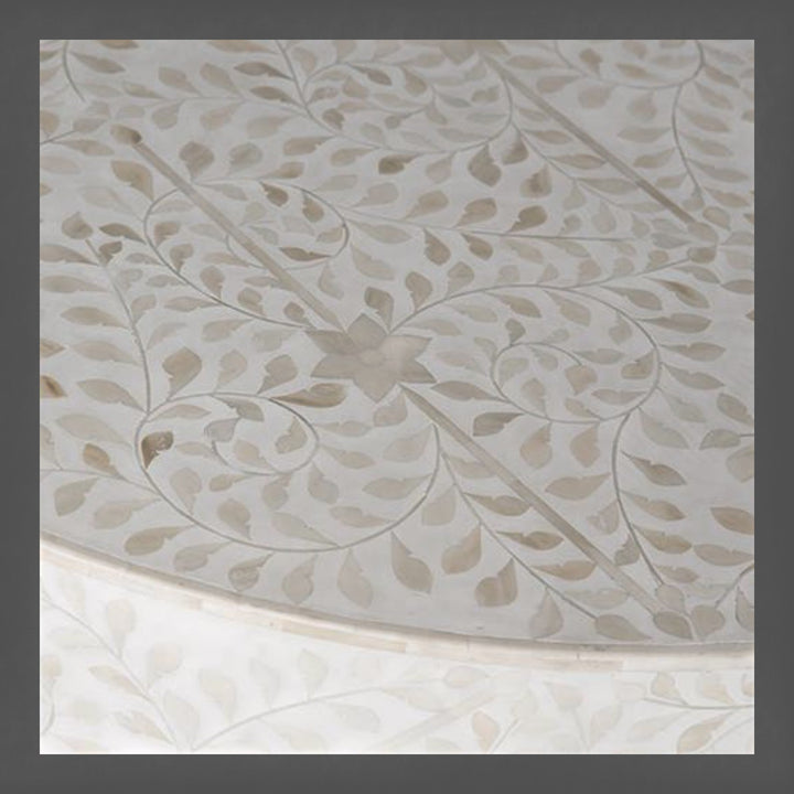 Floral White Bone Inlay Center Table With Brass