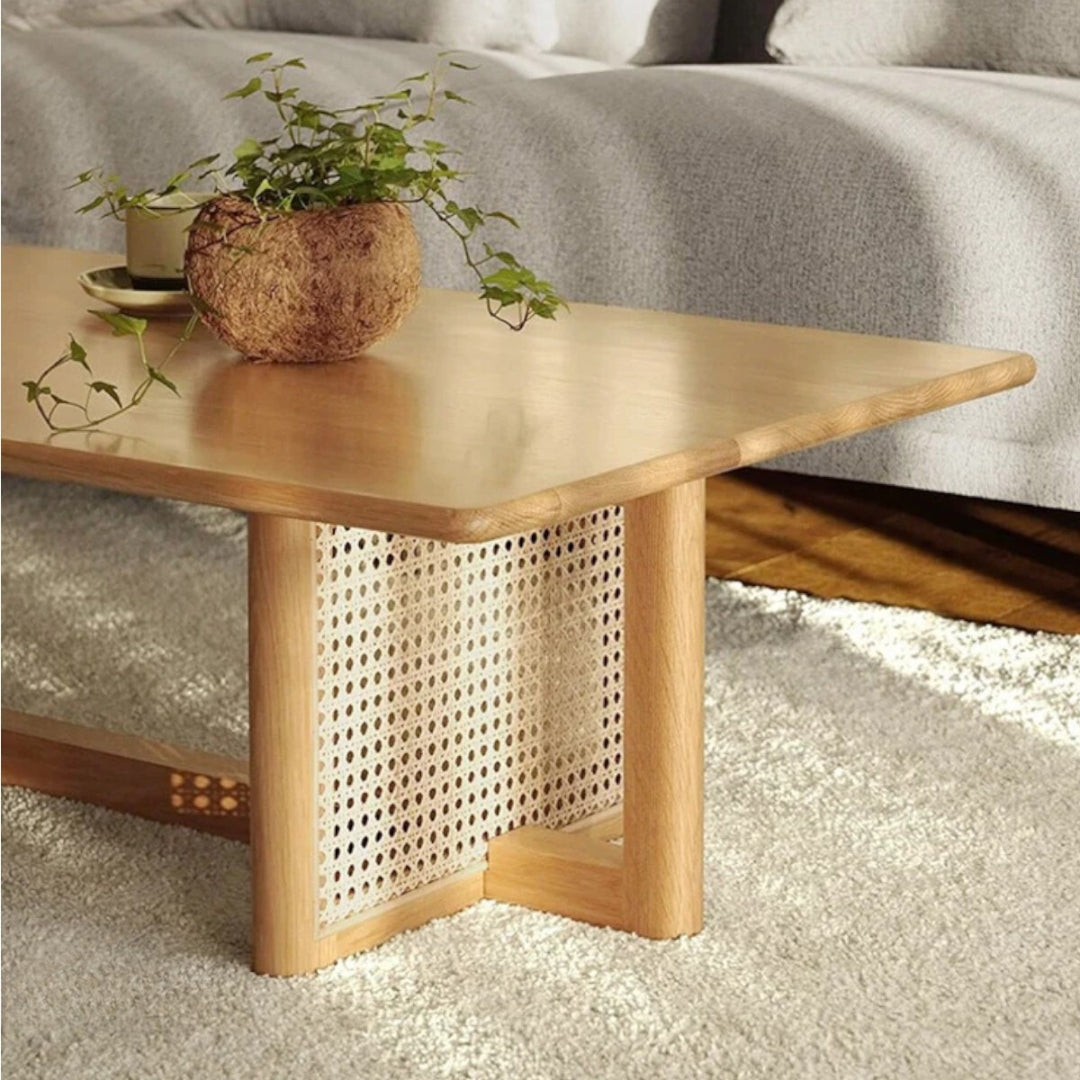 Jase Solid Ash Wood & Rattan Coffee Table 6