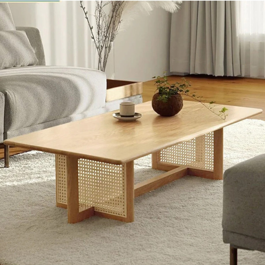 Jase Solid Ash Wood & Rattan Coffee Table 4