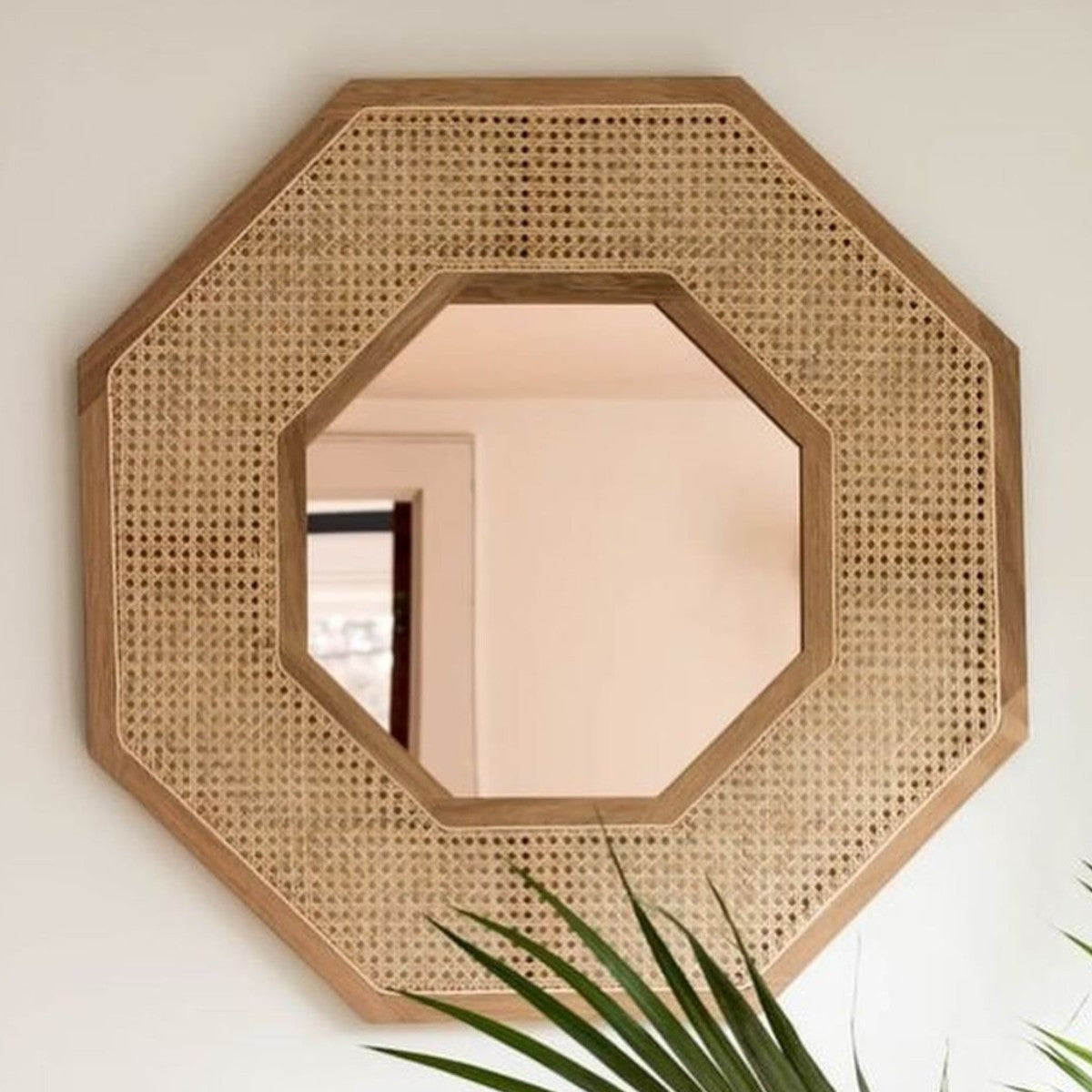 Buy Javes Solid Mango Wood & Rattan Mirror at Nismaaya Decor