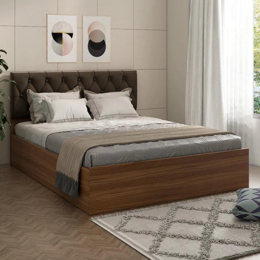 Jennis engineered wood bed design with box storage