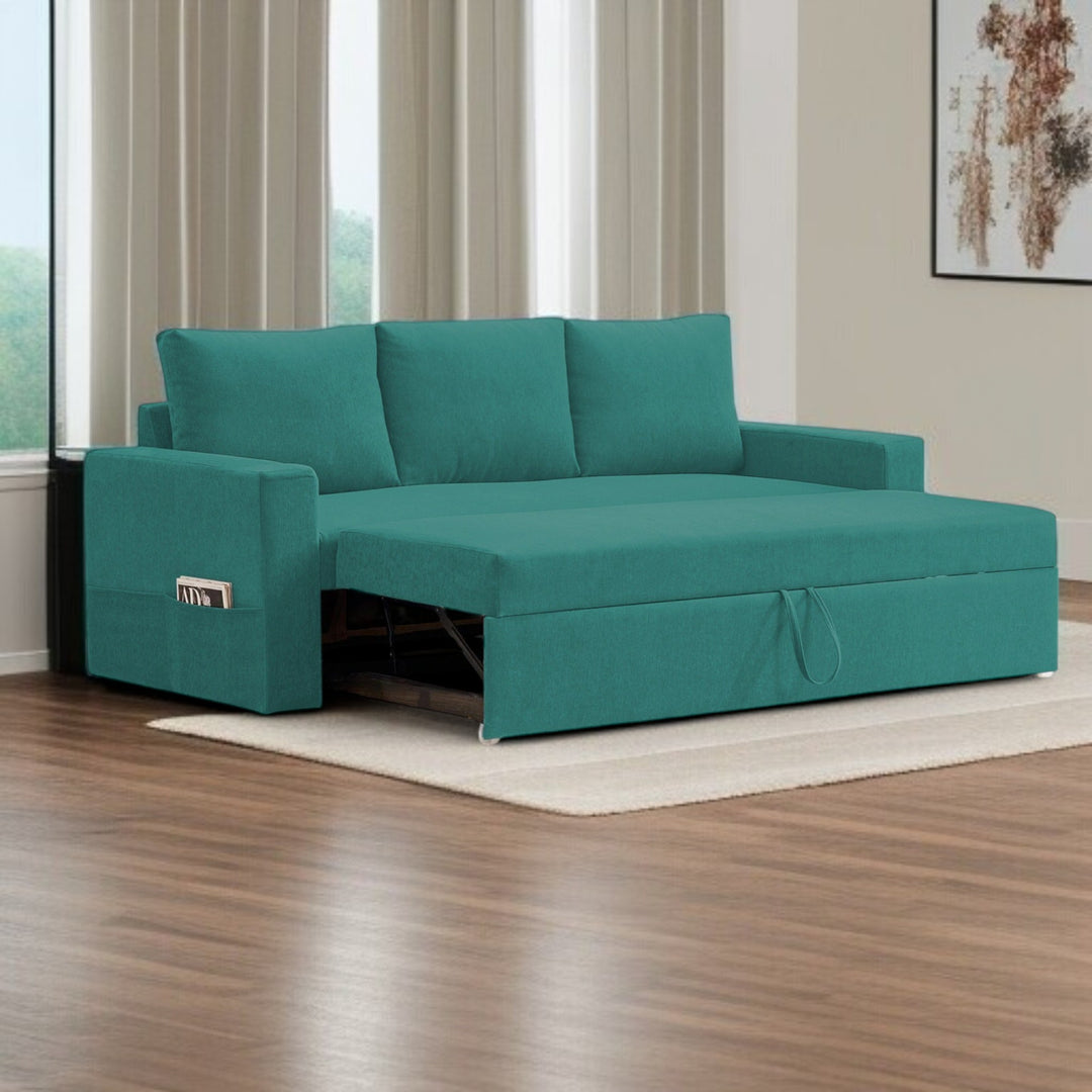 Nismaaya Kara Fabric Seater Pull Out Sofa Cum Bed In Sea Green