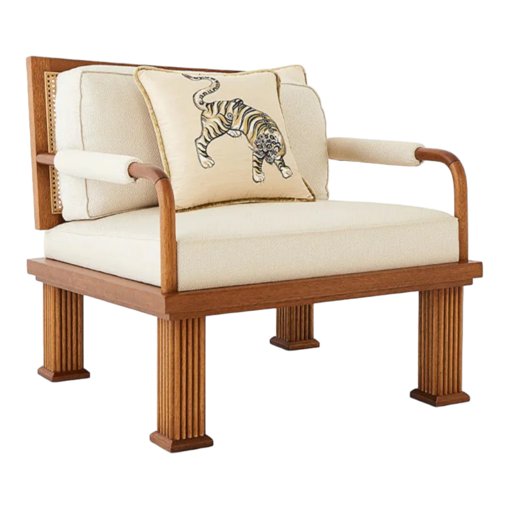 Kavin Solid Wood & Rattan Boucle Arm Chair 2
