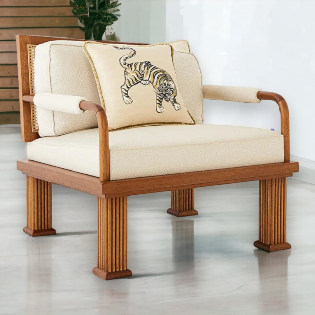 Kavin Solid Wood & Rattan Boucle Arm Chair