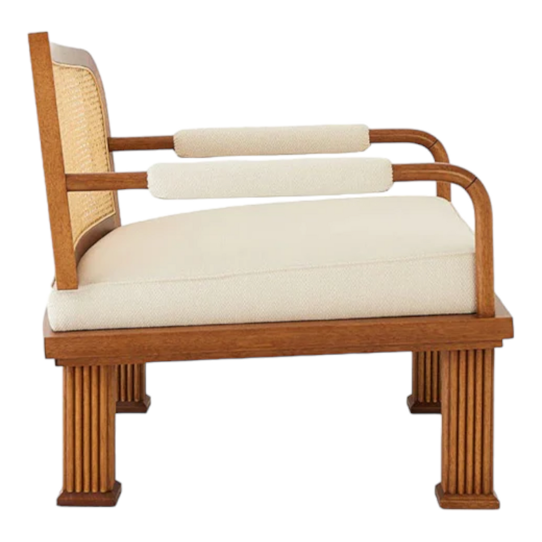 Kavin Solid Wood & Rattan Boucle Arm Chair 5