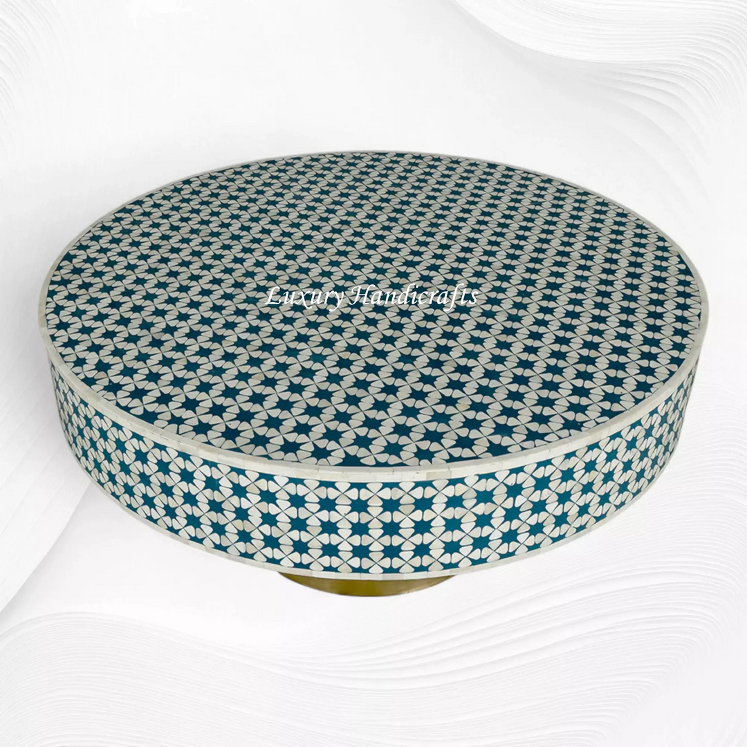 Lisa Bone Inlay Round Coffee Table Indigo
