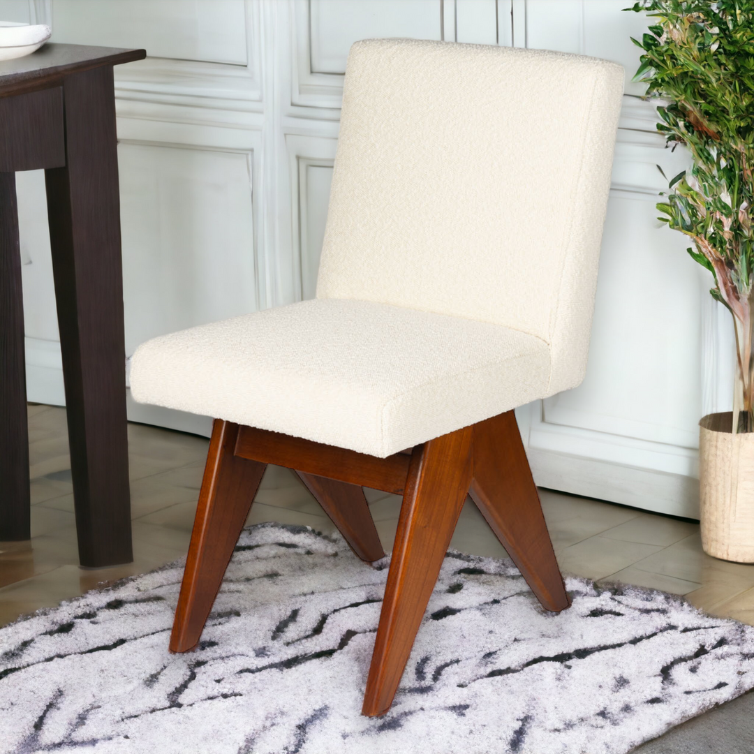 SOLID TEAK WOOD & BOUCLE DINING CHAIR AT BEST PRICE