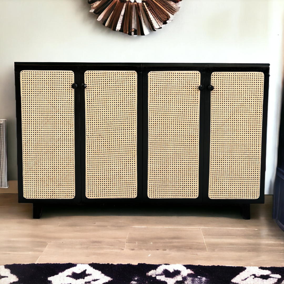 Marisa Solid Teak Wood Rattan Cabinet & Sideboard 1