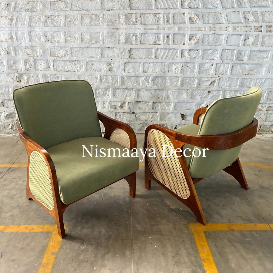 Marvin Solid Teak Wood & Rattan 1 Seater Sofa – Nismaaya Decor