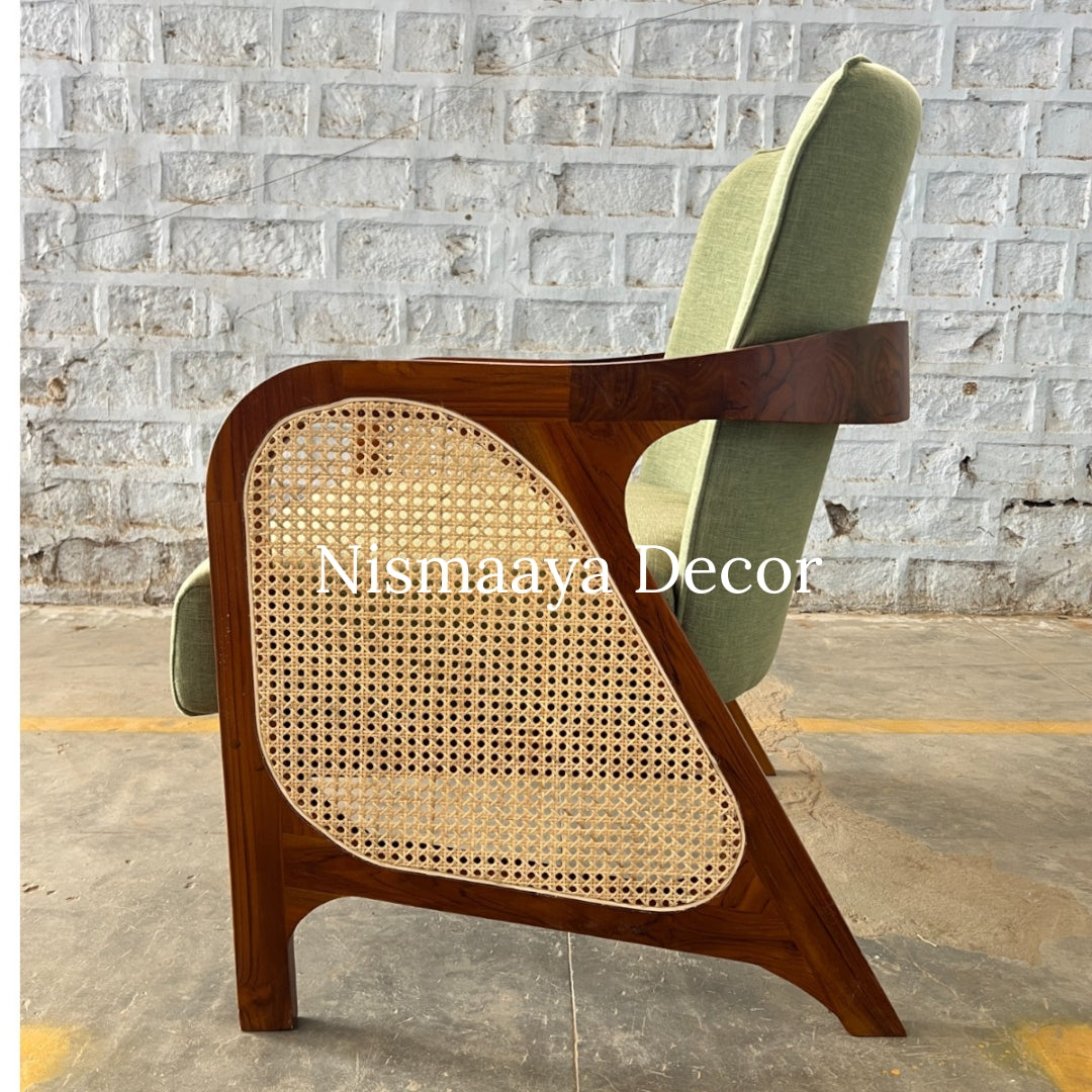 Teak Wicker Wood Solid Teak Wooden Comfy Upholstered Handmade Cane