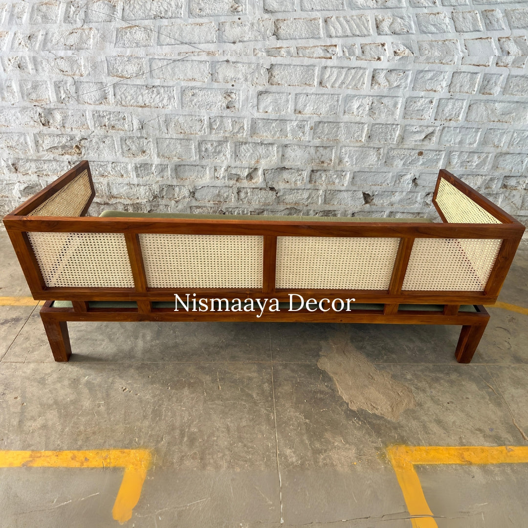 Marvin Solid Teak Wood & Rattan 3 Seater Sofa – Nismaaya Decor