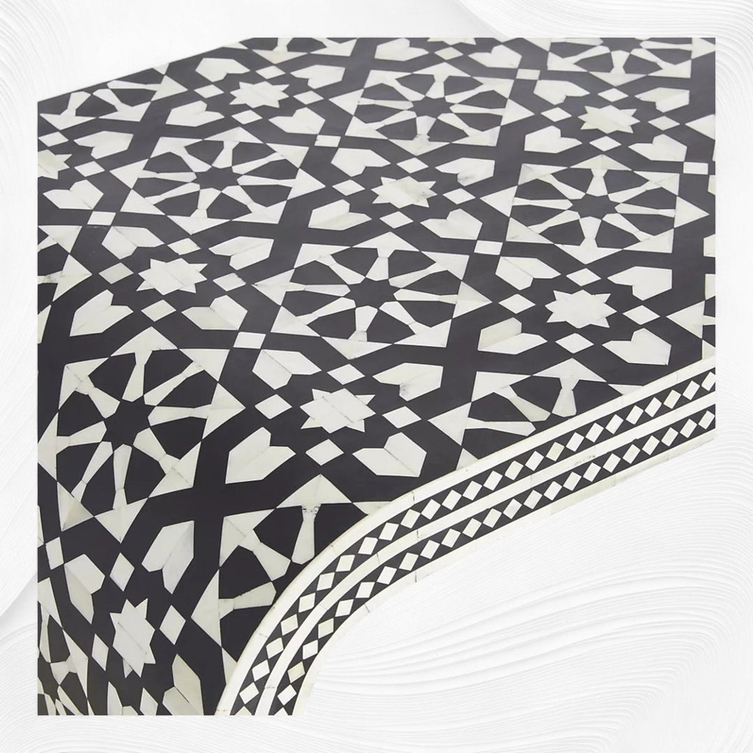 Moroccan Inlay Waterfall Coffee Table Black | Black And White Bone Inlay Coffee Table