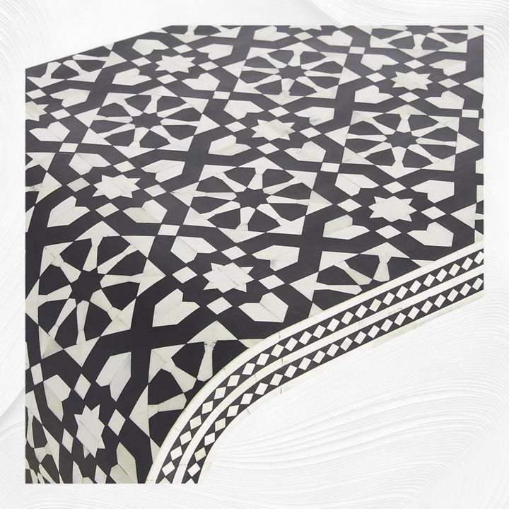 Moroccan Inlay Waterfall Coffee Table Black | Black And White Bone Inlay Coffee Table
