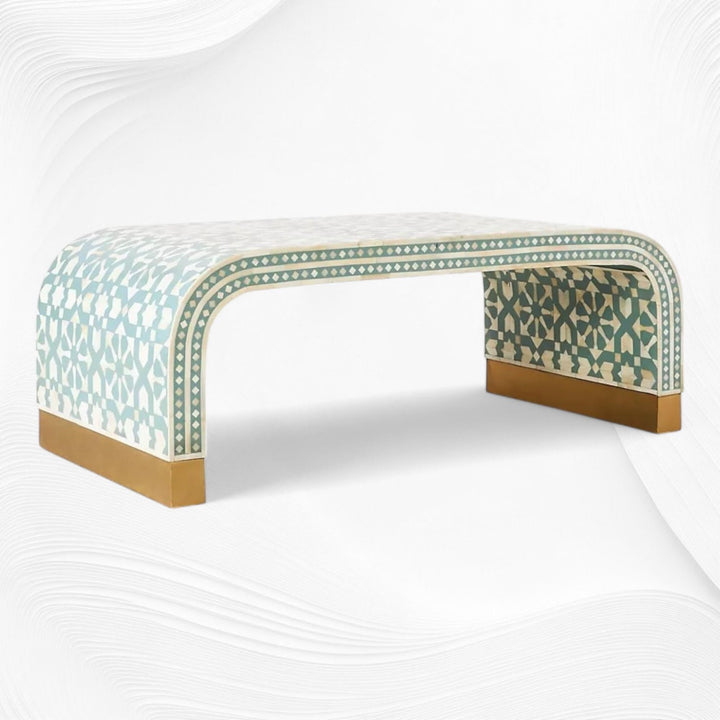 Moroccan Inlay Waterfall Coffee Table Green | Bone Inlay Coffee Tables