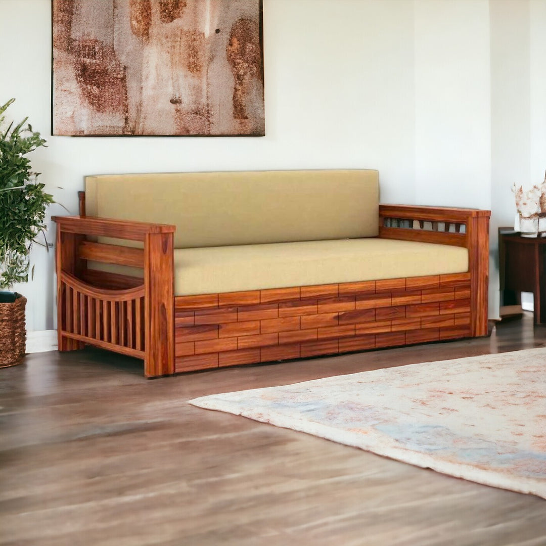 Naiara Solid Sheesham Wood 3 Seater Sofa Cum Bed 1