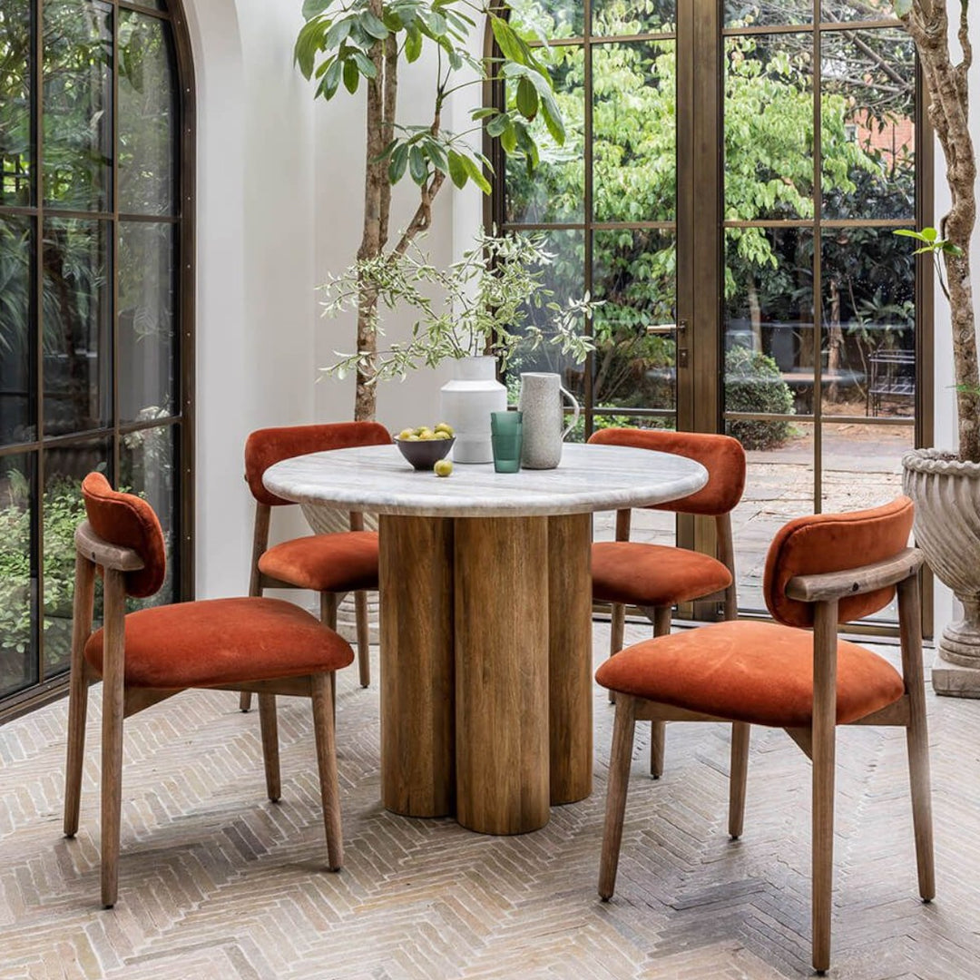 Nelson Solid Mango Wood Marble Seater Dining Table Set