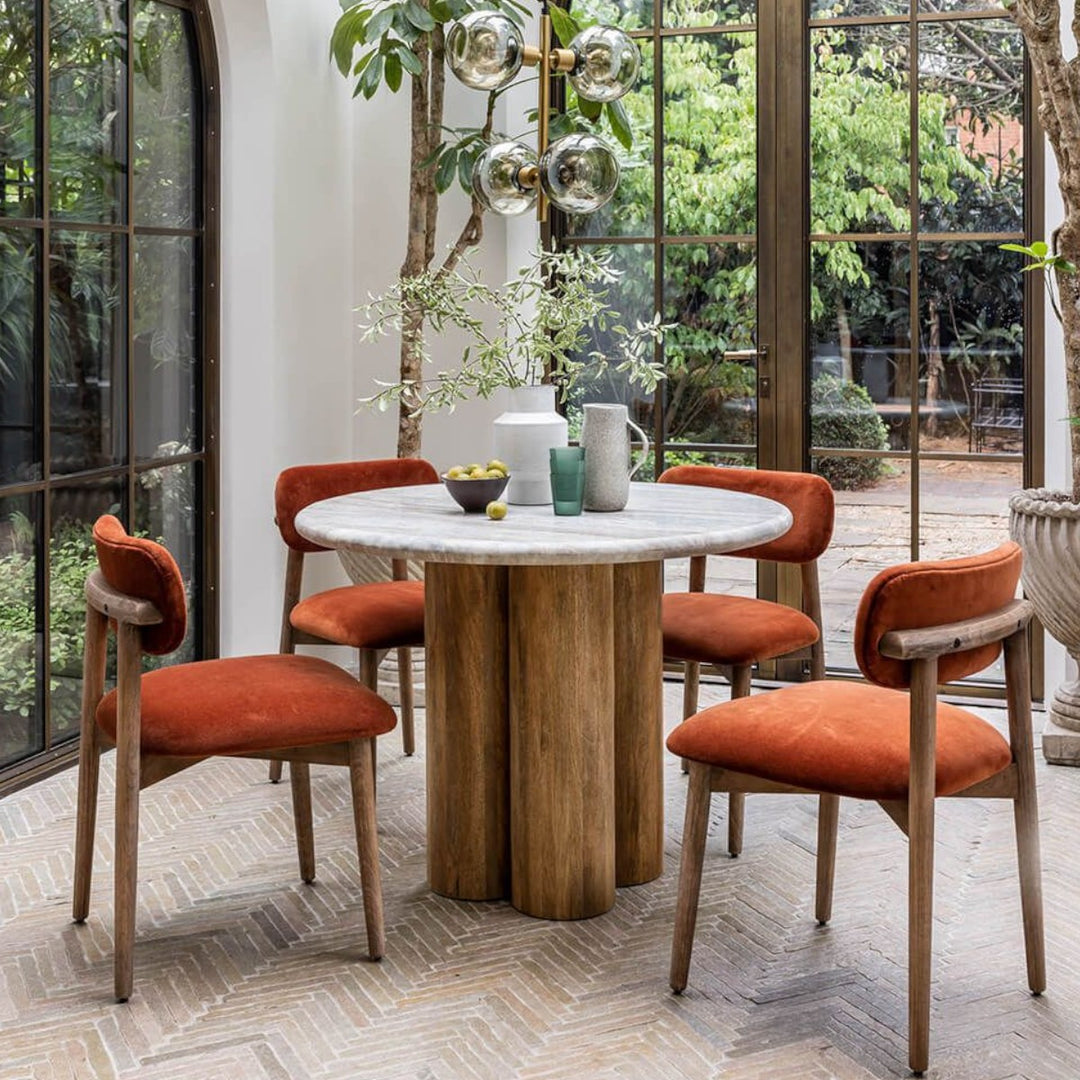 Nelson Solid Mango Wood Marble Dining Table - Main Image