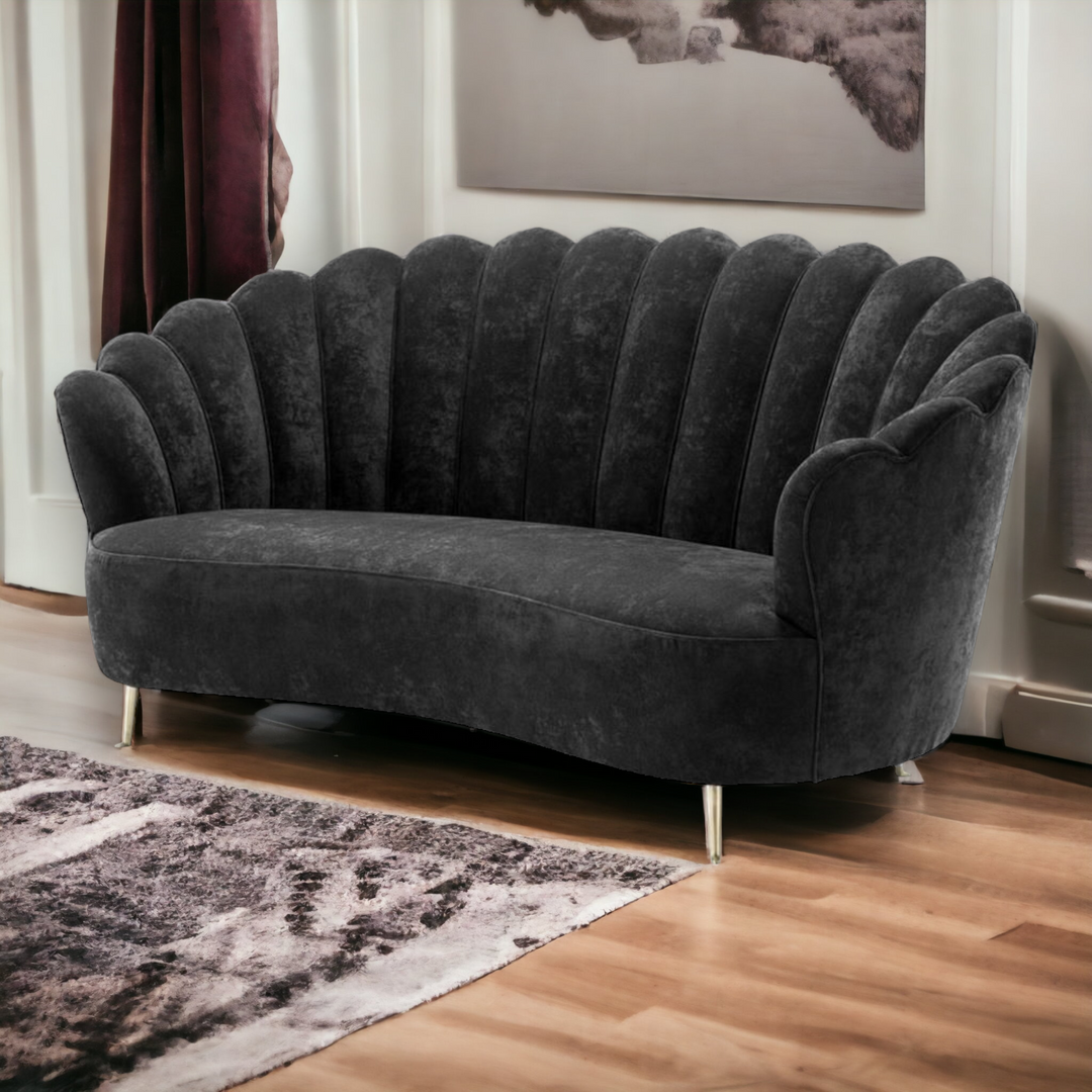 Adlai 3 Seater Black Velvet Sofa
