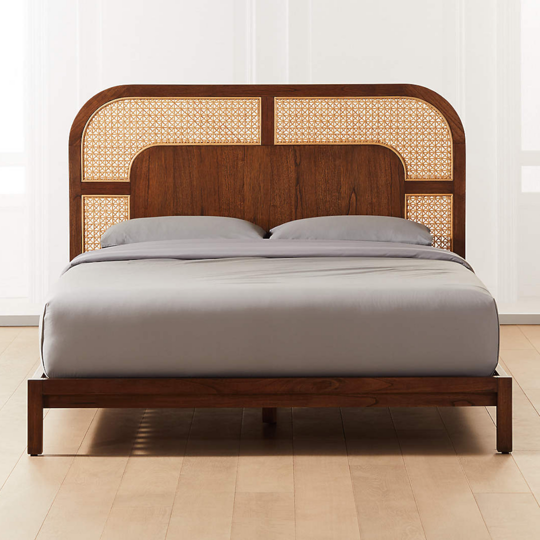 Nismaaya Teak Wood & Rattan Dark Oil Texture Bed
