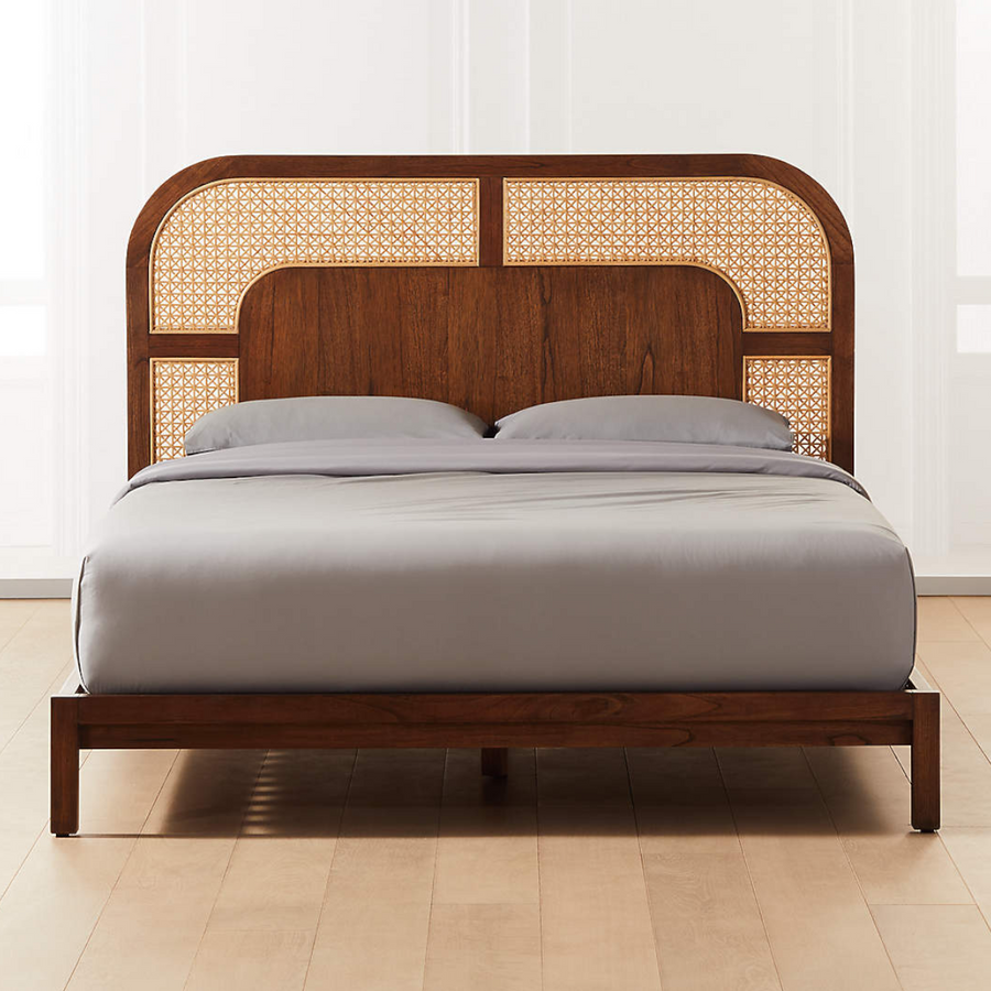 Akos teak wood rattan king size wooden bed design