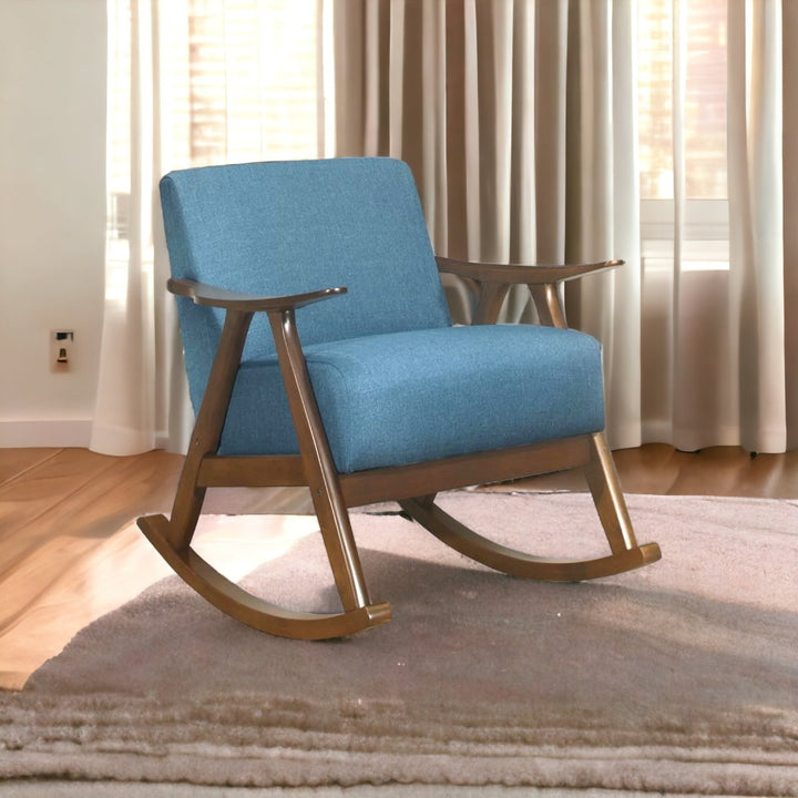 Nismaaya Alec Fabric Rocking Chair In Dark Walnut & Blue