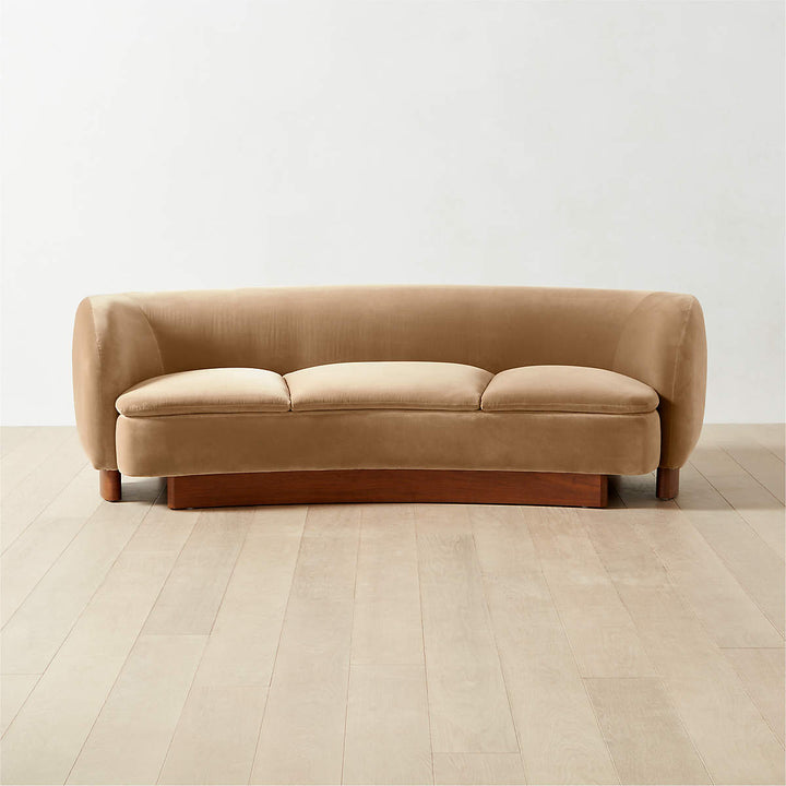 Alroy Curved 3 Seater Teak Wood & Fabric Sofa