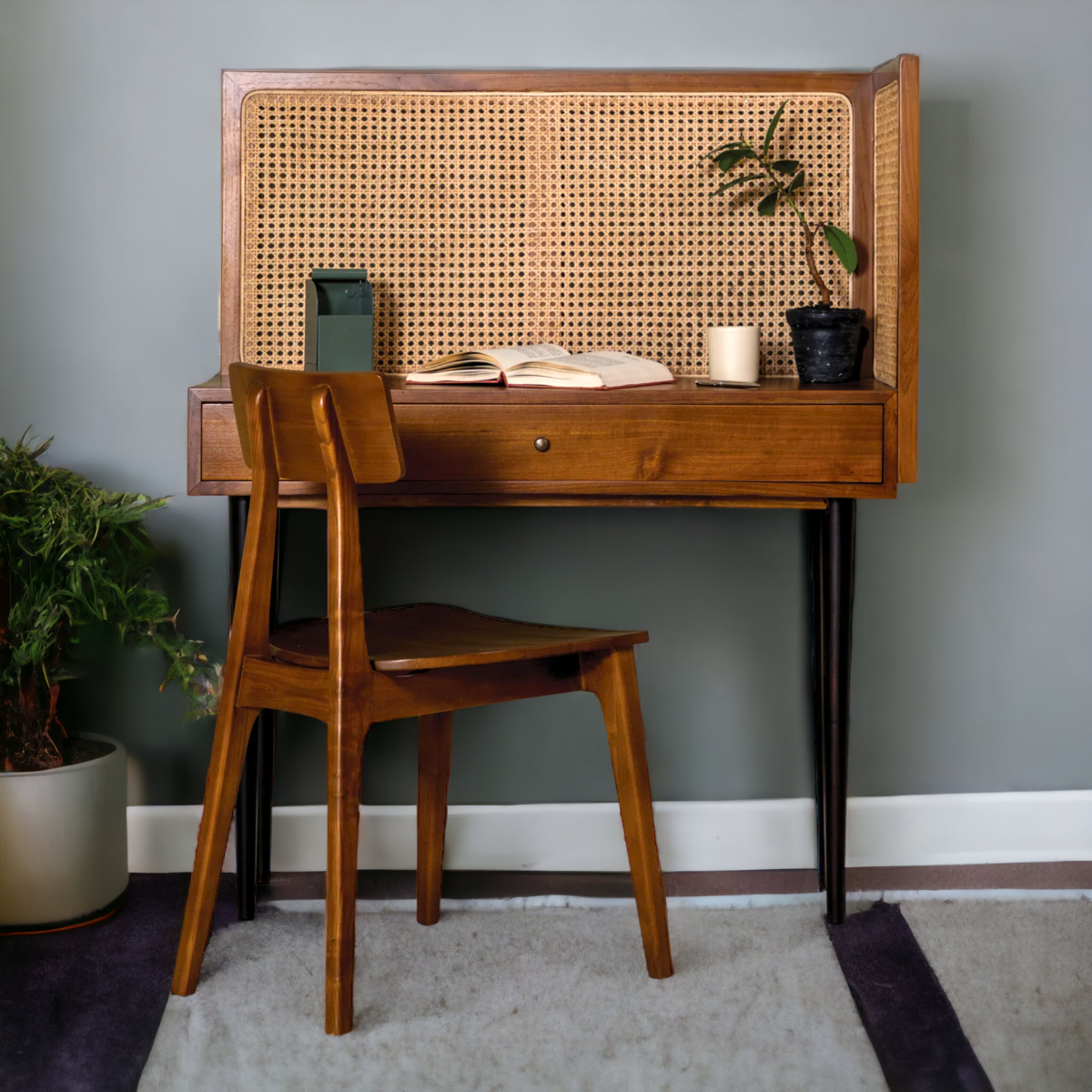 Andre Rattan & Wooden Study Table – Nismaaya Decor