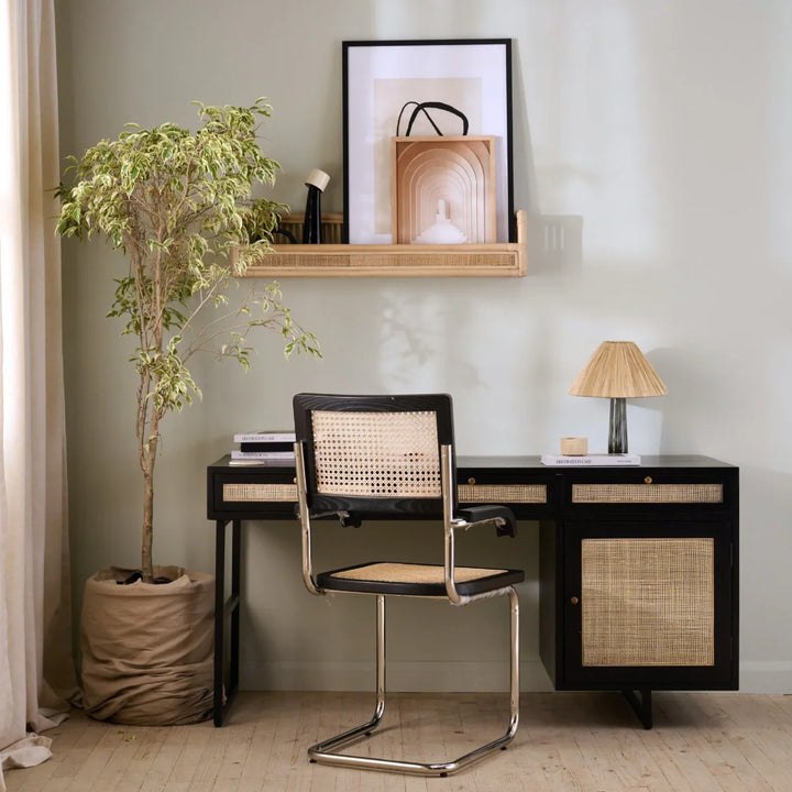 Custom - Armin Teak Wood & Rattan, Iron Study Table