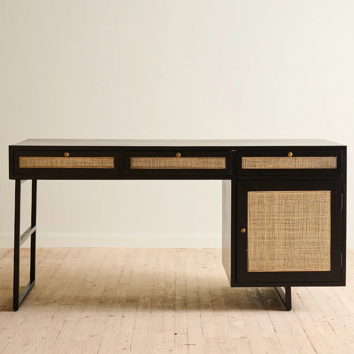 Custom - Armin Teak Wood & Rattan, Iron Study Table