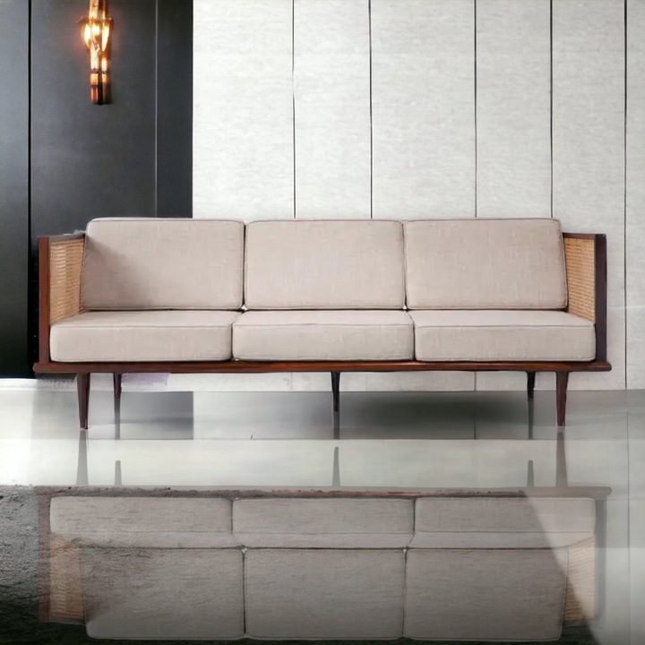 Bard 3 Seater Solid Wood & Rattan Sofa